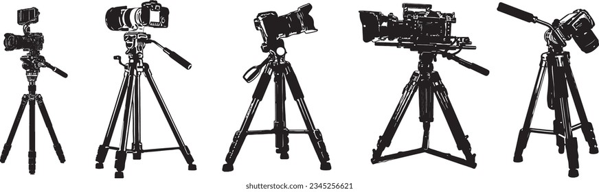 photography camera and video camera on stand silhouette set