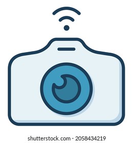 cámara fotográfica inalámbrica sin un solo icono aislado con estilo de línea relleno