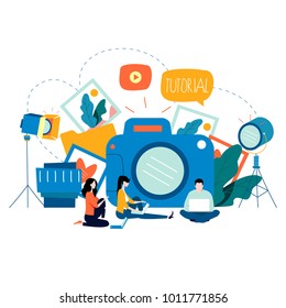 Photography classes, photography courses, tutorials, education concept, workshops flat vector illustration