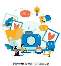 Photography classes, photography courses, tutorials, education concept, workshops flat vector illustration