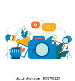 Photography classes, photography courses, tutorials, education concept, workshops flat vector illustration design