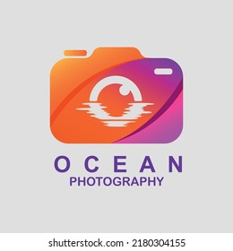 Photography Company Logo With Half Lens Shape Like Sea Water In The Sun