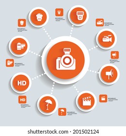 Photography concept info graphics,orange vector