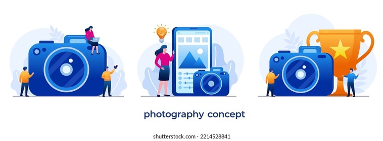 Photography concept, photo, editing, photograph, photographer, flat vector template