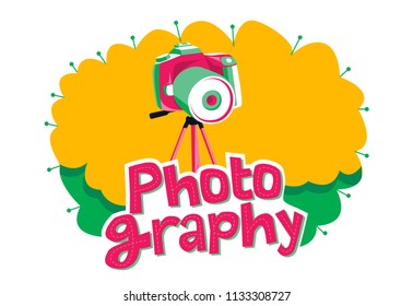 Photography Contest Logo, Photography Text, Pop Art, Camera And Tripod 