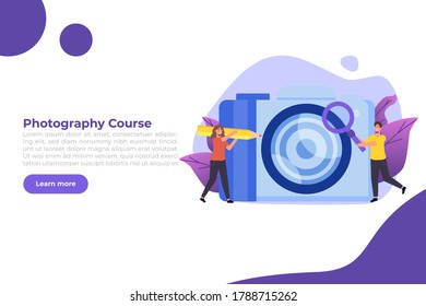 Photography courses or class, tutorials, workshops concept. Vector illustration