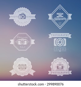 photography courses, photo school, photographer logo, emblems, signs, badges, vector illustration, eps10, easy to edit