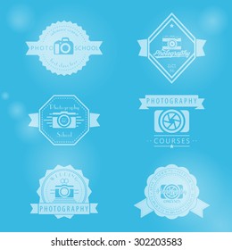 photography courses, photo school, photographer vintage logo, emblems, signs, vector illustration, eps10, easy to edit