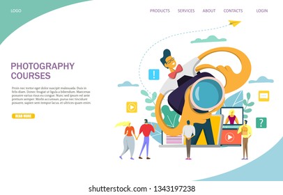 Photography courses vector website template, web page and landing page design for website and mobile site development. Photo classes, tutorials, workshops concept.