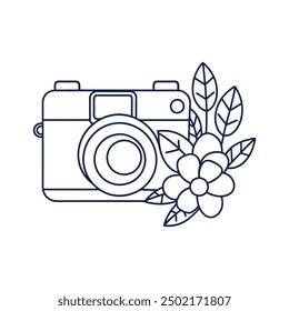 photography day line art design with camera