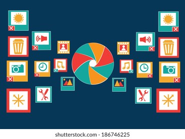 Photography design over blue background, vector illustration