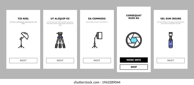 Vector de pantalla de la aplicación móvil del dispositivo de fotografía en el que se incorpora la aplicación móvil. Cámara De Teléfono Móvil Y Fotografías, Go Pro Y Drone, Ilustraciones De Tarjeta De Memoria Y Equipo De Fotografía Flash