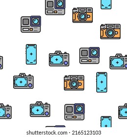 Photography Device Vector Seamless Pattern Thin Line Illustration