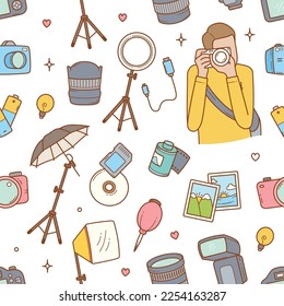 Photography doodle seamless pattern wallpaper background