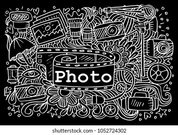 Photography doodles elements background.	