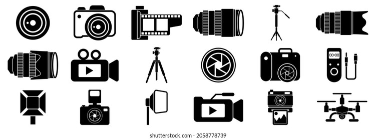 photography equiment icon set, photography equipment vector set