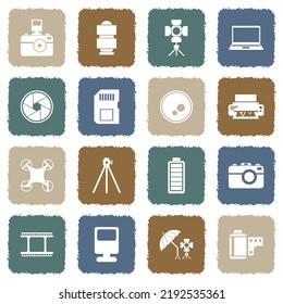 Photography Equipment Icons. Grunge Color Flat Design. Vector Illustration.