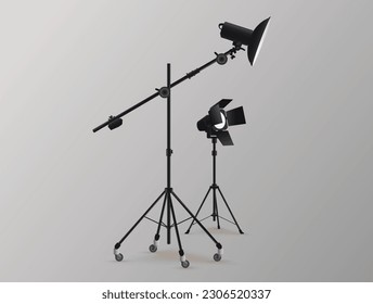 Photography equipment for studio, lighting stand, vector.