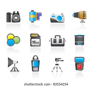 Photography equipment and tools icons - vector icon set