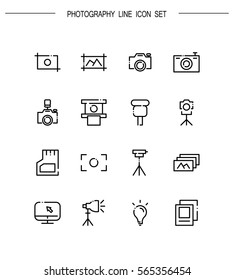 Photography flat icon set. Collection of high quality outline symbols for web design, mobile app. Photography vector thin line icons or logo.