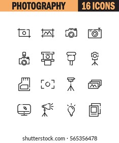 Photography flat icon set. Collection of high quality outline symbols for web design, mobile app. Photography vector thin line icons or logo.