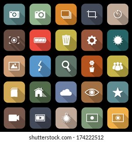 Photography flat icons with long shadow, stock vector