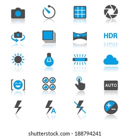 Photography flat with reflection icons