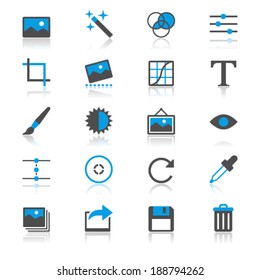 Photography flat with reflection icons