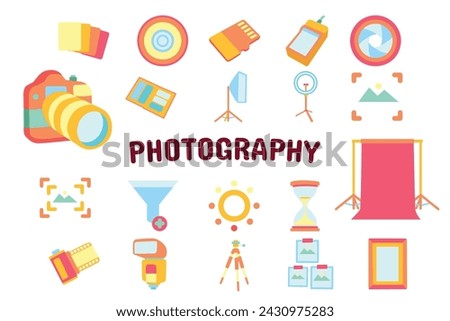 Photography Flat Vector Illustration Icon Sticker Set Design Materials