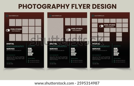 Photography Flyer design, same color with three design, EPS 10, Vector Template