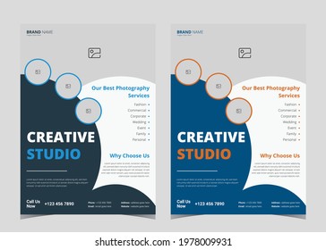 Photography flyer template. Photo studio leaflet design.
Photography service flyer poster template