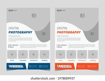 Photography flyer template. Photo studio leaflet design.
Photography service flyer poster template