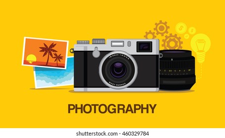 photography hobby with yellow background vector design illustration concept