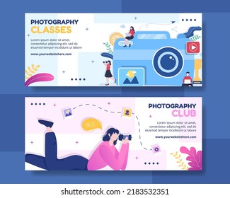 Photography Horizontal Banner Template Flat Cartoon Background Vector Illustration
