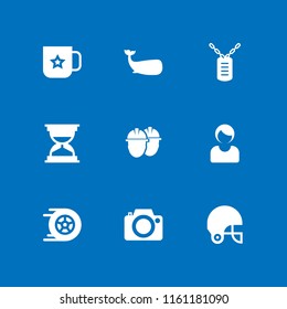 photography icon. 9 photography set with mug, business woman, racing and photo camera vector icons for web and mobile app