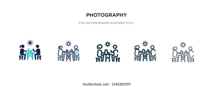 photography icon in different style vector illustration. two colored and black photography vector icons designed in filled, outline, line and stroke style can be used for web, mobile, ui