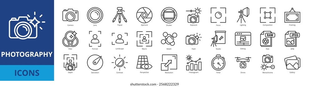 Photography icon pack collection set for hobbies and professional