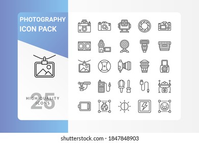 Photography icon pack for your web site design, logo, app, UI. Vector graphics illustration and editable stroke. EPS 10.