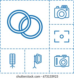 Photography icon. set of 6 photography filled and outline icons such as soft box, camera, camera lense