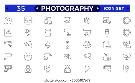 Photography icon set. Camera, photographer, video, photo and more. Photography studio. Camera icon set. Take photo and video camera icons collection.
