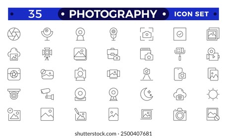 Photography icon set. Camera, photographer, video, photo and more. Photography studio. Camera icon set. Take photo and video camera icons collection.
