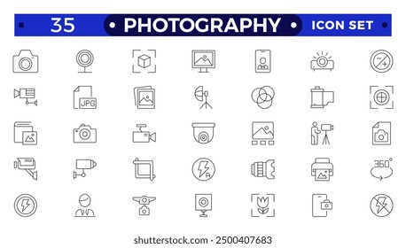 Photography icon set. Camera, photographer, video, photo and more. Photography studio. Camera icon set. Take photo and video camera icons collection.
