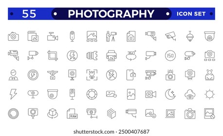 Photography icon set. Camera, photographer, video, photo and more. Photography studio. Camera icon set. Take photo and video camera icons collection.
