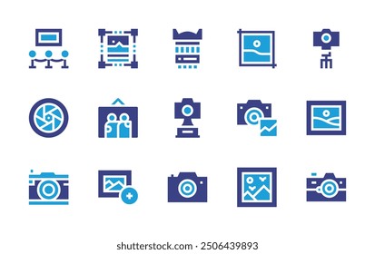 Photography icon set. Duotone color. Vector illustration. Containing photography, lens, photocamera, camera, photo, gallery, images, resize, award, image, picture.