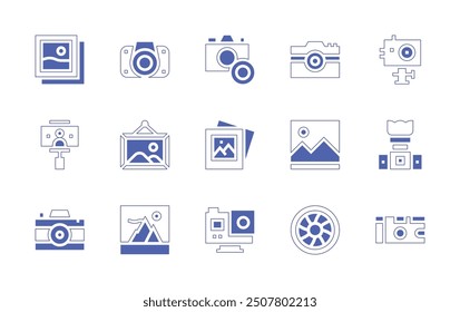 Photography icon set. Duotone style line stroke and bold. Vector illustration. Containing photography, photographs, underwaterphotography, photo, selfie, picture, camera.