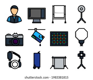 Juego de iconos de fotografía. Contorno de negrita editable con diseño de relleno de color. Ilustración vectorial.
