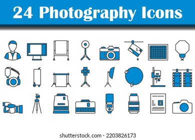 Photography Icon Set. Editable Bold Outline With Color Fill Design. Vector Illustration.
