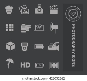 Photography icon set on clean background,vector