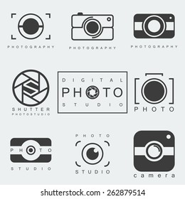 photography icon set. professional photo studio logo. camera sign or symbol. isolated on white background. vector illustration