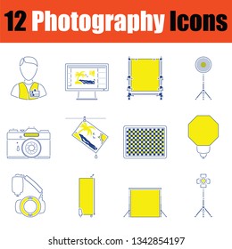 Juego de iconos de fotografía. Diseño delgado de línea. Ilustración vectorial.